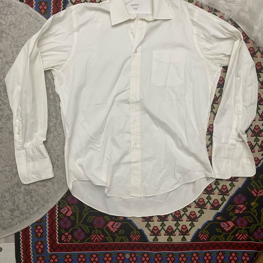 Barneys New York White Dress Shirt with Long Sleeves and Standard Collar